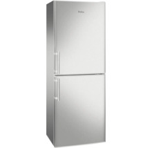 Combiné réfrigérateur-congélateur Amica aspect acier inoxydable avec deux portes et poignées verticales.
