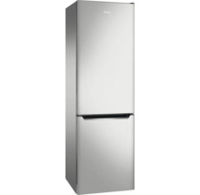 Combiné réfrigérateur-congélateur Amica aspect acier inoxydable avec deux portes et poignées intégrées.