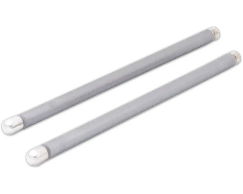 Deux tiges métalliques cylindriques aux extrémités arrondies.