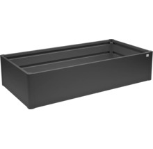 Jardinière surélevée rectangulaire en métal de couleur anthracite.