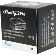 Emballage Shelly Gen3 2PM interrupteur intelligent 2 canaux avec mesure de puissance, Wi-Fi et Bluetooth.