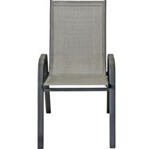 Chaise de jardin empilable avec structure en métal et revêtement en textilène pour l'extérieur.