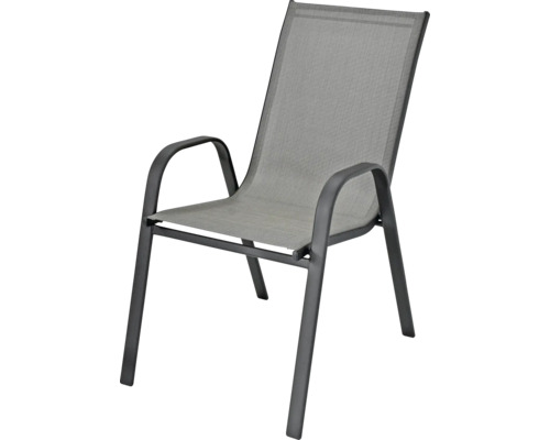 Chaise de jardin empilable avec accoudoirs, structure en métal et revêtement en textilène.