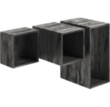 Lot de trois étagères murales aspect béton foncé, composé de trois cubes ouverts de tailles différentes.
