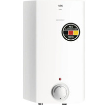 AEG Kleinspeicher Comfort, weißer Warmwasserspeicher mit Drehregler zur Temperatureinstellung, Hergestellt in Deutschland.