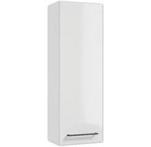 Armoire haute suspendue pour salle de bain avec une porte et une poignée barre horizontale en bas.