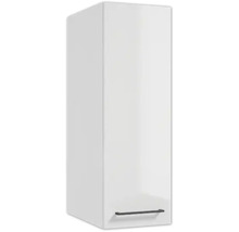 Armoire suspendue blanche brillante pour salle de bain, dotée d'une porte et d'une poignée noire en bas.