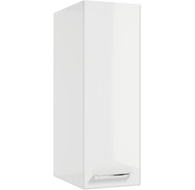 Armoire murale de salle de bain blanc brillant avec poignée en métal argenté.