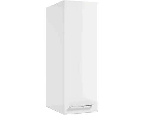 Armoire murale de salle de bain blanc brillant avec poignée en métal argenté.