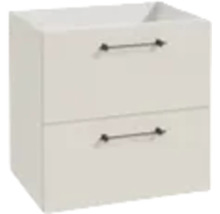 Meuble sous-vasque blanc avec deux tiroirs et poignées en métal.
