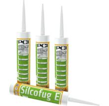 Quatre cartouches de mastic silicone élastique PCI Silcofug E pour intérieur et extérieur.