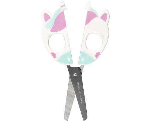 Ciseaux de bricolage pour enfants en acier inoxydable avec poignées en plastique au design de licorne.
