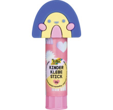 Bâton de colle pour enfants Folia, 10 grammes, avec un bouchon en forme de personnage et un tube rose avec des cœurs.