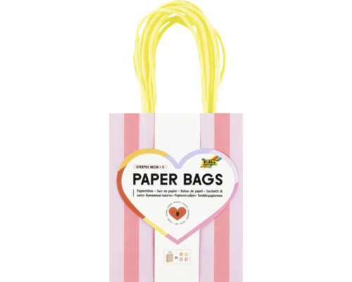 8 sacs en papier rayés de Folia Bringmann en taille S avec poignées torsadées.