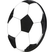 Fußballförmiges Kissen mit schwarz-weißem Muster.