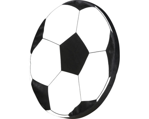 Fußballförmiges Kissen mit schwarz-weißem Muster.