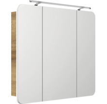 Armoire de toilette à trois portes avec éclairage LED et corps en aspect bois.