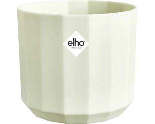 Cache-pot blanc crème à facettes en plastique avec elho Logo.