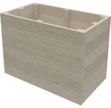 Rechteckiger Pflanzkasten aus Holz mit horizontal gerillter Oberfläche.