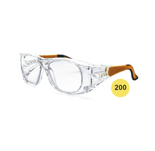 Lunettes de protection pour porteurs de lunettes avec verres clairs et branches réglables.