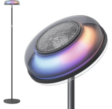Lampadaire LED moderne avec socle rond et tête circulaire plate à effet de changement de couleur.