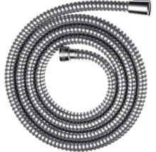 Flexibler Brauseschlauch aus Metall mit verchromten Anschlüssen.