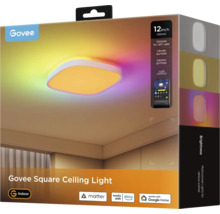 Plafonnier carré Govee 30 centimètres avec technologie LED multicolore et contrôle via application. Compatible Matter, Alexa et Google Home.