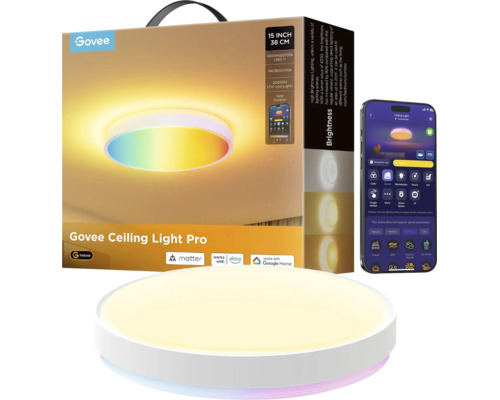 Plafonnier intelligent Govee Ceiling Light Pro, rond, avec commande par application, anneau lumineux multicolore, Matter et 38 centimètres.