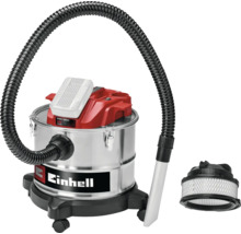 Einhell Akku-Nass-Trockensauger mit Edelstahlbehälter, Saugschlauch, Fugendüse und Filter.