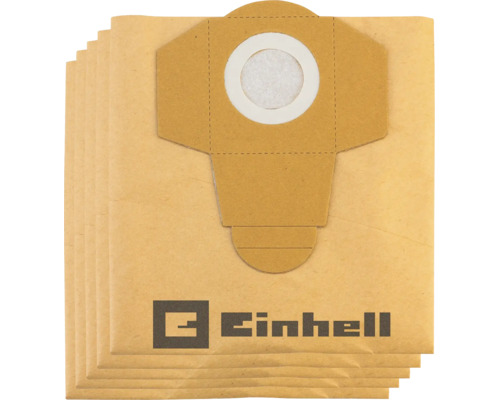 Sacs aspirateur Einhell en papier en lot, adaptés aux aspirateurs eau et poussière. Einhell Logo.