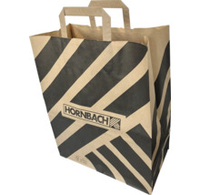 Sac de courses en papier avec poignées, rayures diagonales et logo Hornbach.
