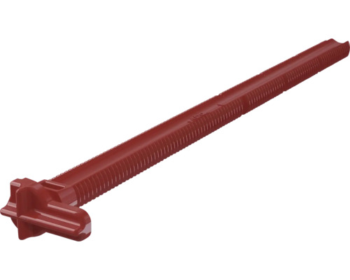 Clip de nivelage rouge en plastique pour la pose de carrelage.