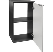 Armoire murale avec une étagère et porte ouverte, corps anthracite, façade blanche.