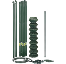 Kit complet de grillage avec rouleau de grillage, poteaux, jambes de force, fil de tension, fil à lier et accessoires.