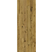Parquet en chêne avec veinure rustique et nœuds apparents.