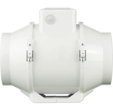Ventilateur de gaine en plastique blanc pour montage dans des conduits de ventilation.