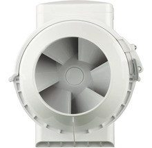Weißer Rohrventilator aus Kunststoff für die Belüftung und Entlüftung in runder Form.