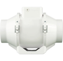 Rohrventilator aus weißem Kunststoff für den Einbau in Lüftungsrohre.