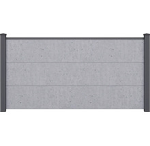 Sichtschutzzaun-Element mit Paneelen in Betonoptik und anthrazitfarbenem Rahmen.