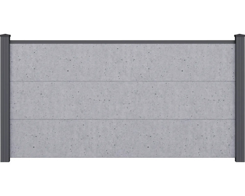 Élément de clôture brise-vue avec panneaux aspect béton et cadre anthracite.