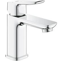 Mitigeur de lavabo Grohe moderne à levier unique en métal chromé avec bec plat et corps cylindrique.