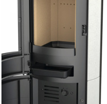 Kaminofen Thermia Cumulus Omega XL V3L Kalkstein weiß 7 kW mit Holzfach