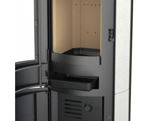 Kaminofen Thermia Cumulus Omega XL V3L Kalkstein weiß 7 kW mit Holzfach