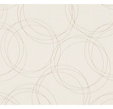 Papier peint intissé avec un motif géométrique de cercles fins entrelacés.