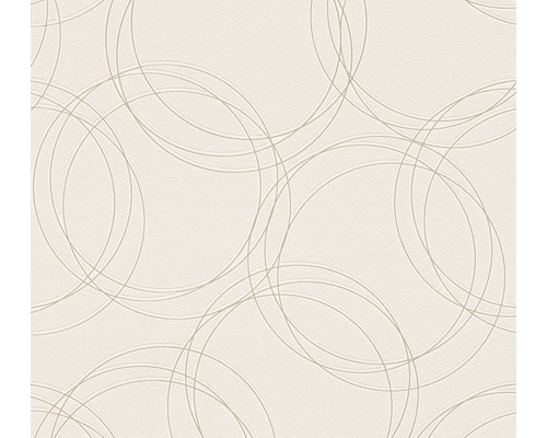 Papier peint intissé avec un motif géométrique de cercles fins entrelacés.