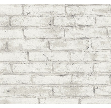Papier peint aspect pierre avec motif de mur de briques blanc.