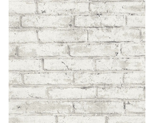 Papier peint aspect pierre avec motif de mur de briques blanc.