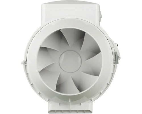 Ventilateur de conduit en plastique pour systèmes de ventilation, forme ronde avec pales internes.