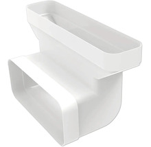 Coude de gaine plate 90 degrés en plastique pour systèmes de ventilation.