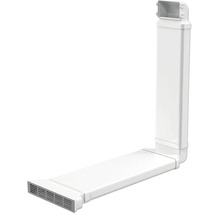 Kit de conduit de ventilation blanc en plastique en forme de L avec conduit plat, gaine verticale et grille d'aération.